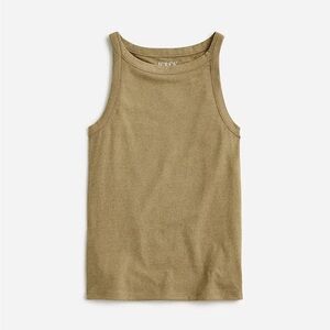 NWT J. CREW - High-neck tank top in stretch linen blend, Umber olive, size XS